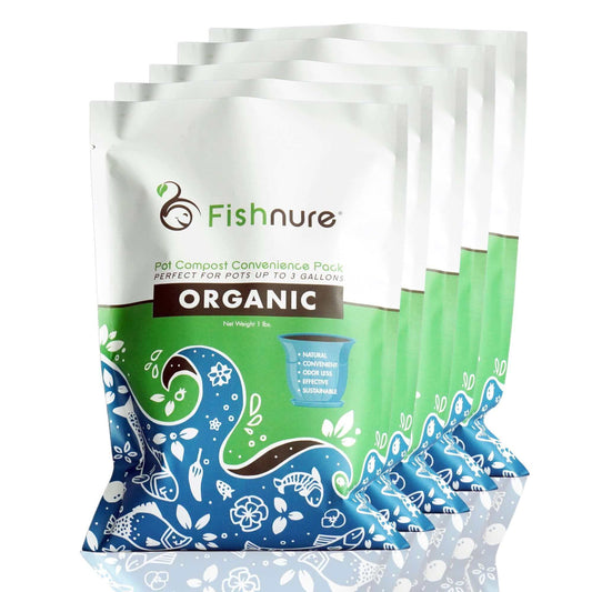 ( PRE-ORDER ) Fishnure 1 pound convenience pack ( 5 PACK VALUE SET ) - one pot one bag - Odorless Organic Humus Compost Fish Manure Fertilizer